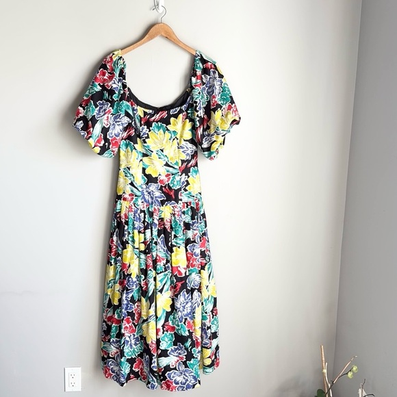 Vintage Victor Costa floral puff sleeves dress 4 - Picture 1 of 14